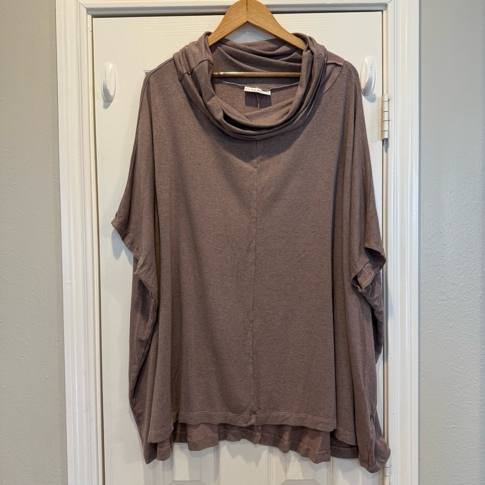 Bryn Walker Cowl Neck Tunic Women’s Large Mocha Grey Lagenlook Oversized Relaxed